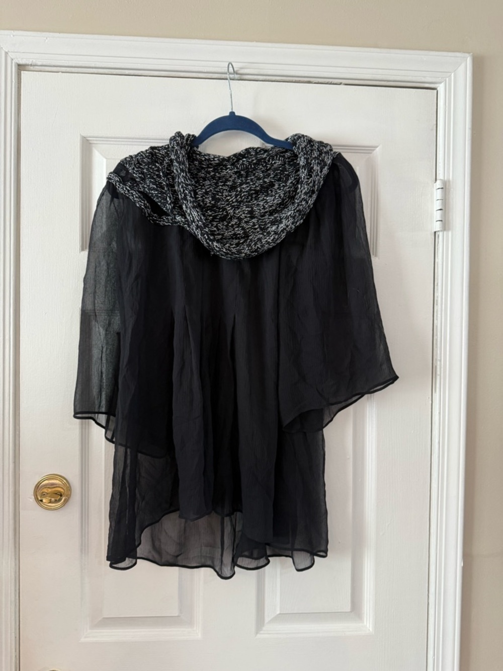 Soft Surroundings Black Metallic-Threaded Sheer Tunic with Knit Cowl - Picture 2 of 6